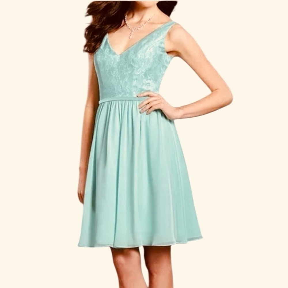 ALFRED ANGELO AQUA MINT CHIFFON LACE BRIDESMAID PROM PARTY DRESS 12 NWT